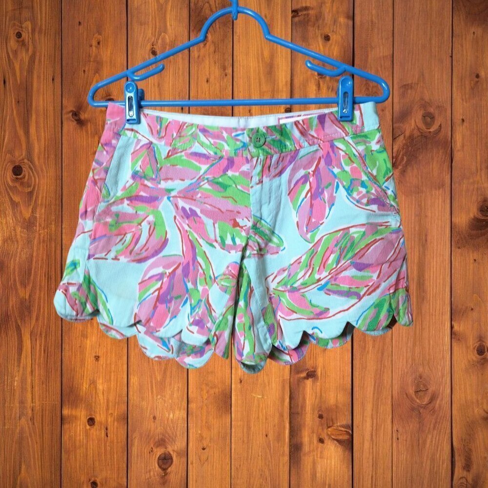 Lilly Pulitzer The Buttercup Shorts Scalloped Hem Colorful Beach Vacation Size 0